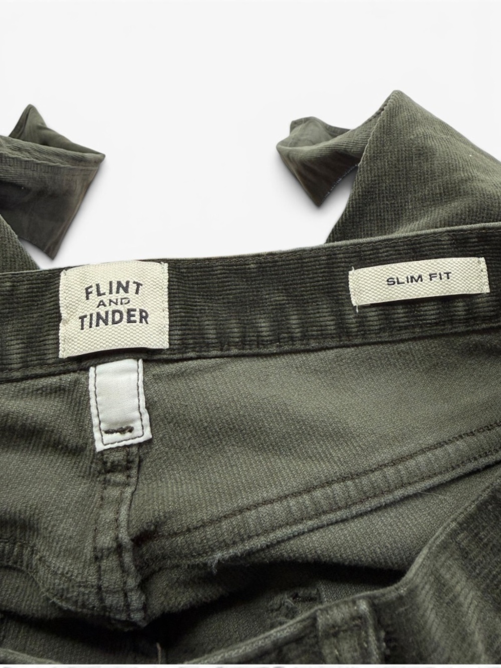 Flint and Tinder 365 Corduroy Pants Mens 32 Slim Fit Olive Green Stretch - Picture 5 of 11